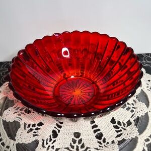 Vintage Red Glass Candy Dish – Glows Under UV (Cadmium Glass)